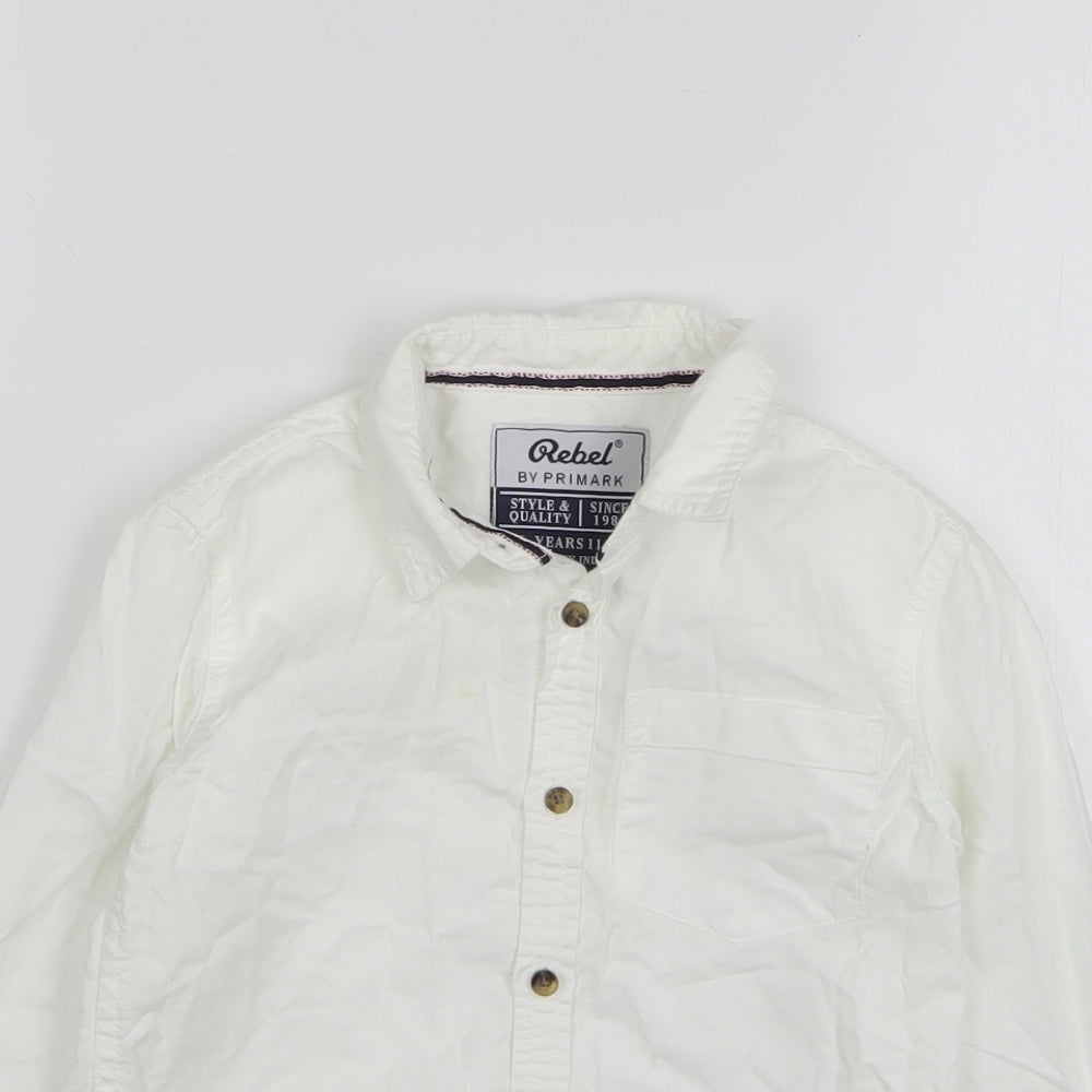 Denim & Co. Boys White Cotton Basic Button-Up Size 5-6 Years Collared