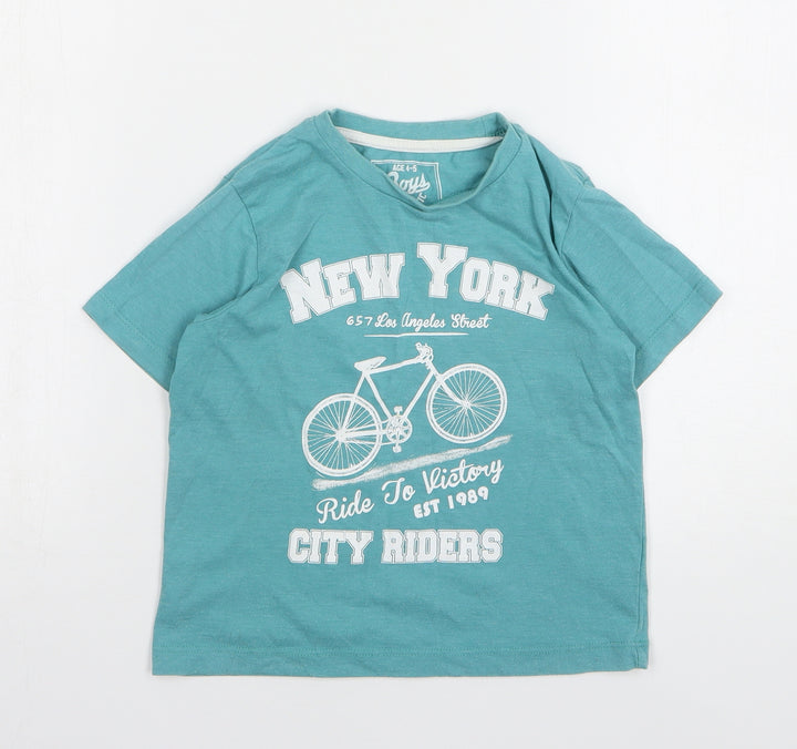 Matalan Boys Green Cotton Basic T-Shirt Size 4-5 Years Round Neck