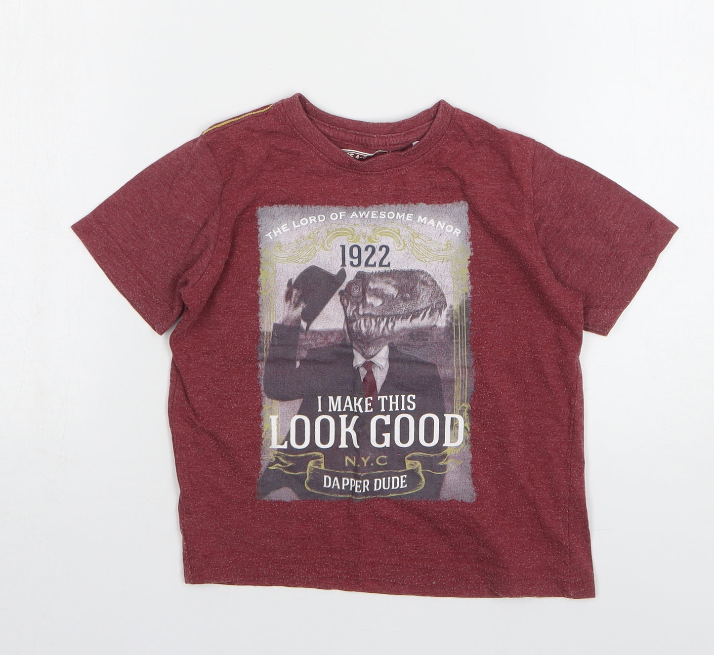 Matalan Boys Red Cotton Basic T-Shirt Size 4-5 Years Round Neck