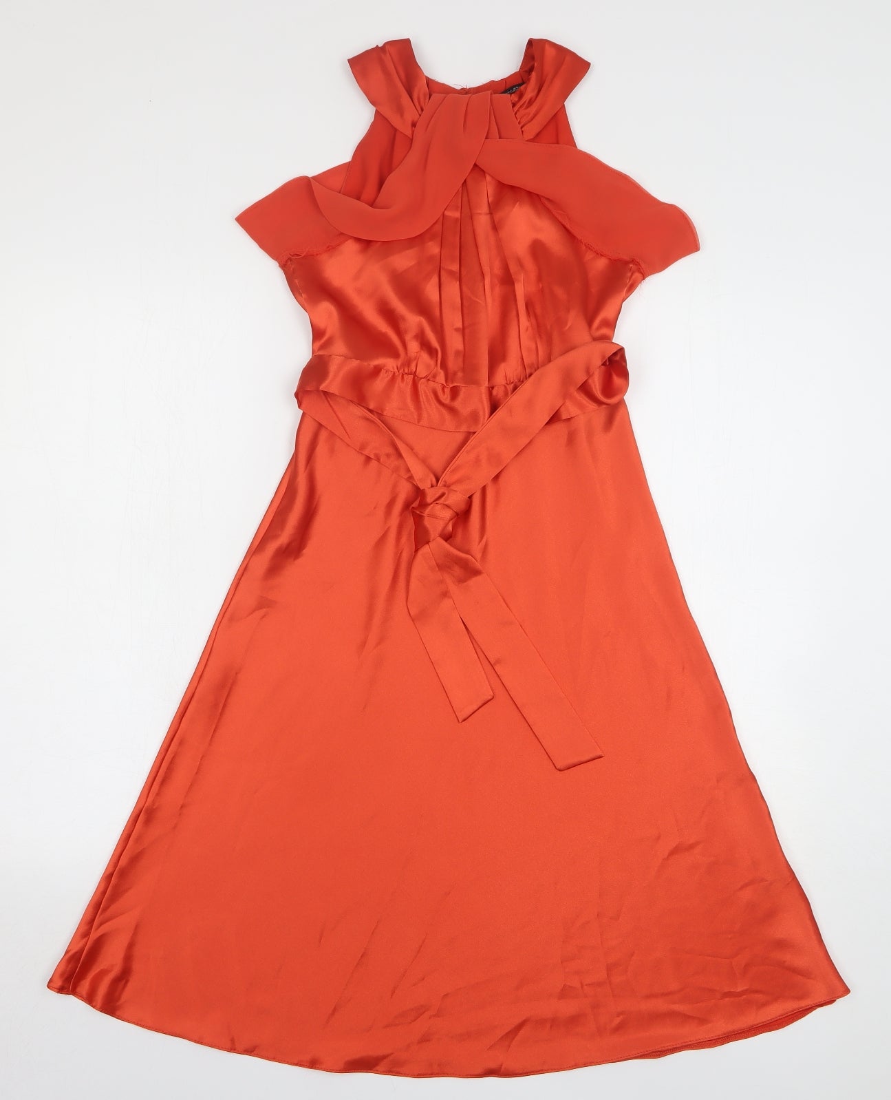 Dorothy Perkins Womens Orange Polyester A-Line Size 8 Round Neck Button