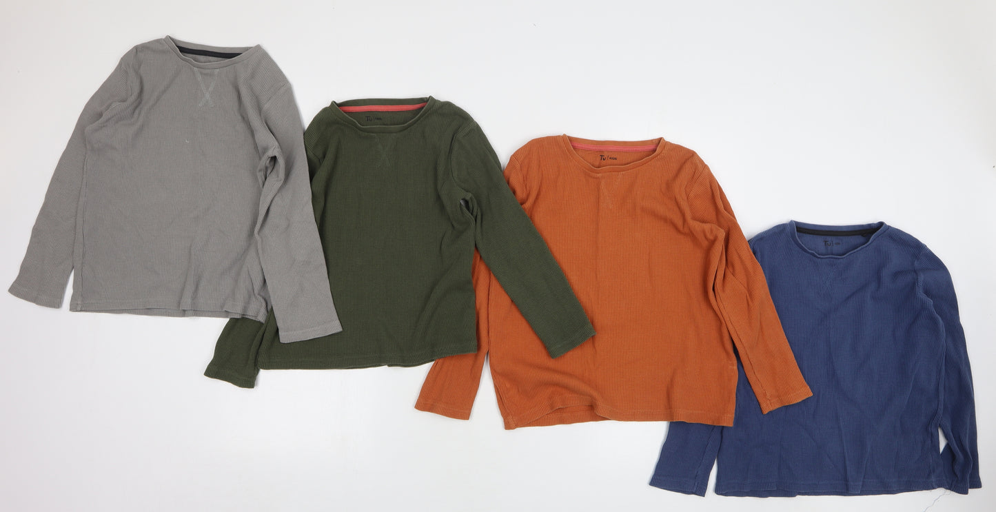 TU Boys Multicoloured Cotton Basic T-Shirt Size 7 Years Round Neck - 4 Part set