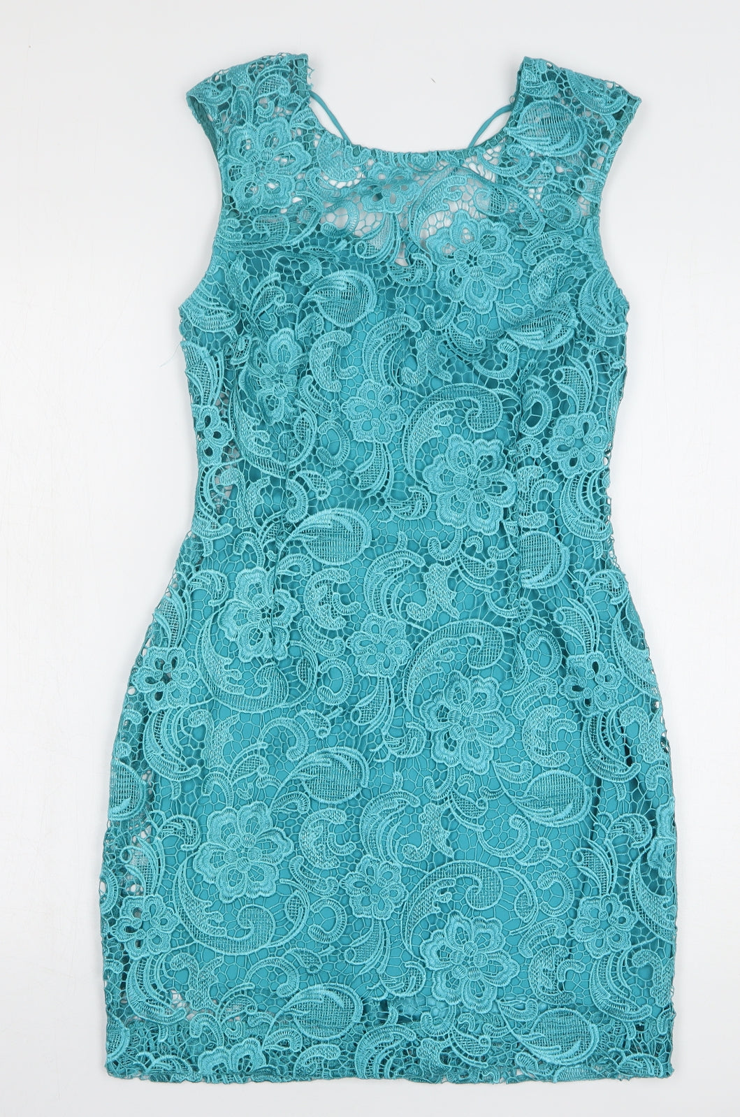 Lipsy Womens Green Floral Polyester Mini Size 10 Round Neck