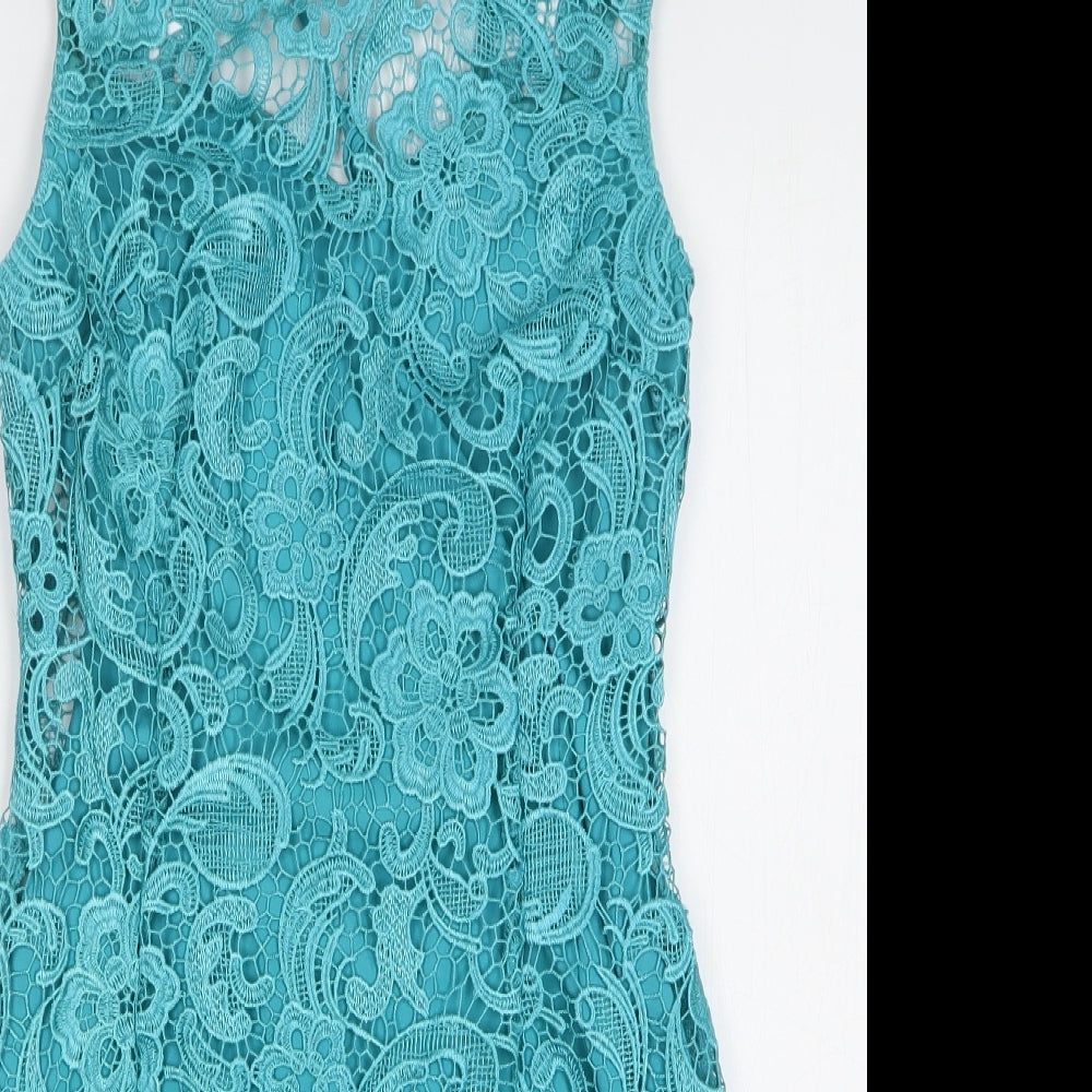 Lipsy Womens Green Floral Polyester Mini Size 10 Round Neck