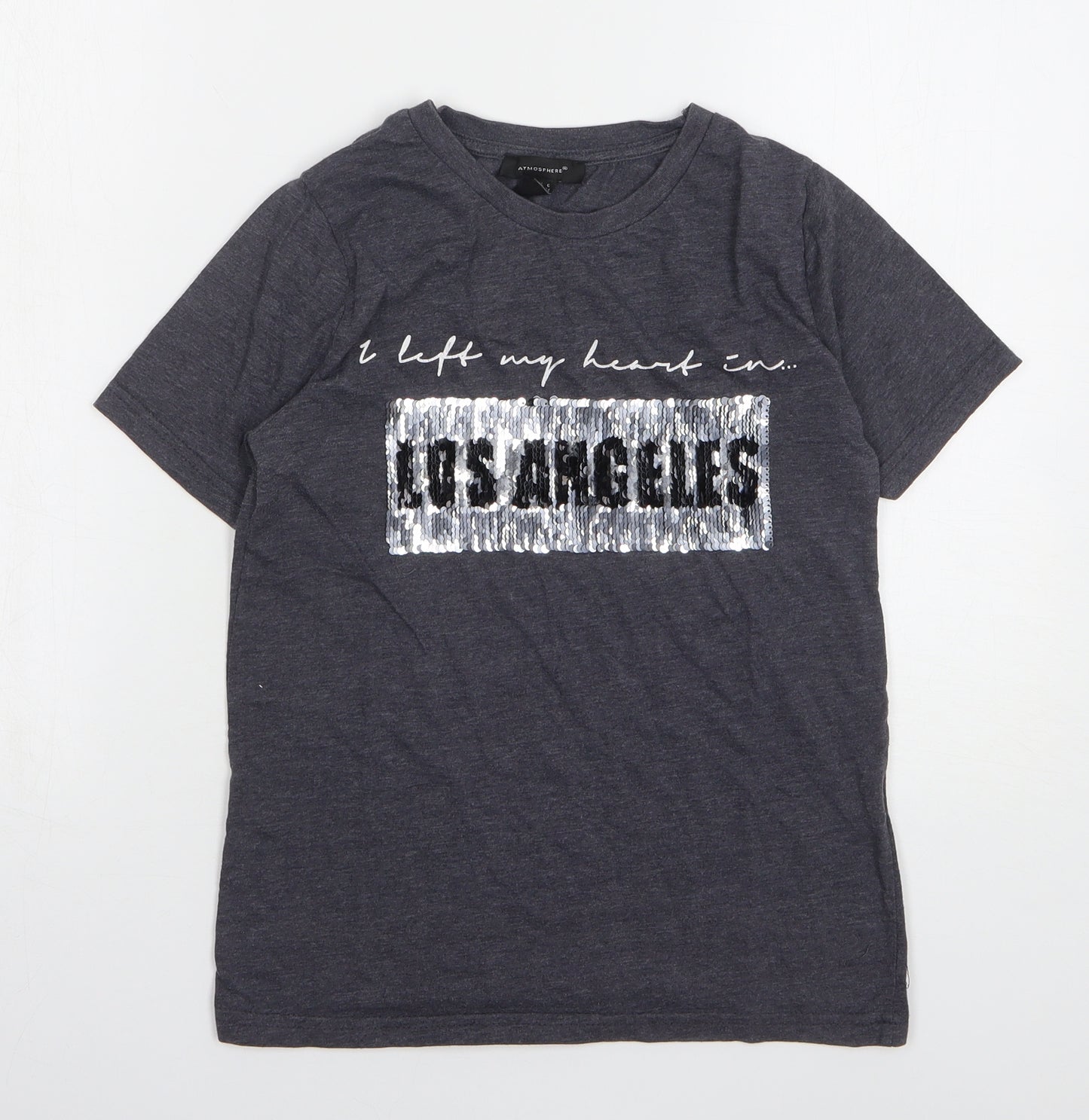 Atmosphere Womens Grey Cotton Basic T-Shirt Size 6 Round Neck - Los Angeles
