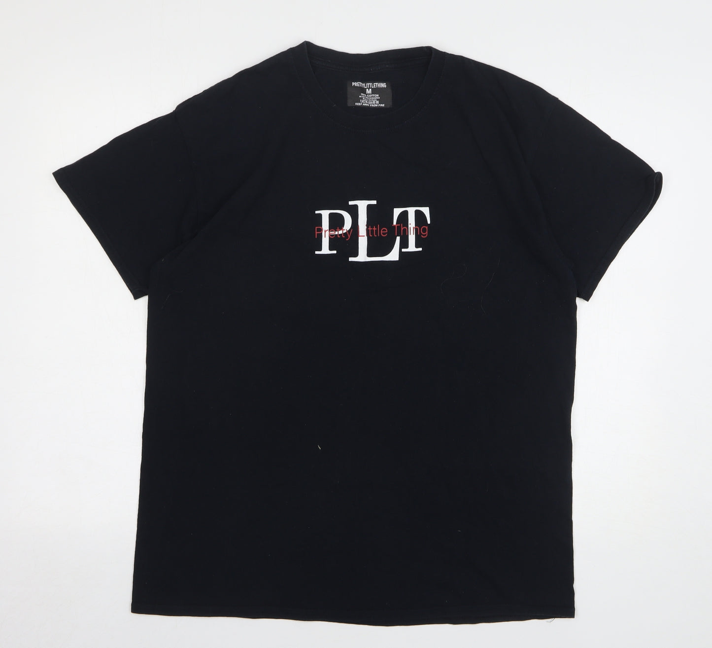 PRETTYLITTLETHING Womens Black Cotton Basic T-Shirt Size M Round Neck