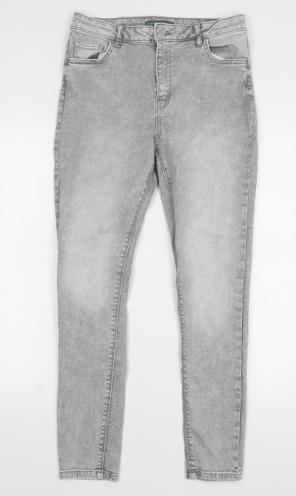 Denim & Co. Womens Grey Cotton Skinny Jeans Size 14 L27 in Regular Button