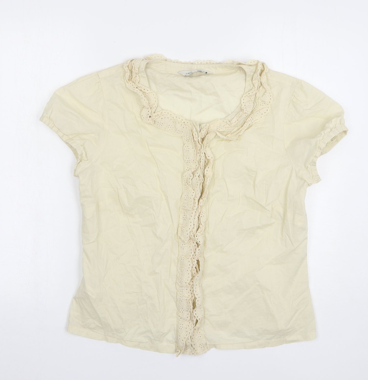 Laura Ashley Womens Beige Cotton Basic Button-Up Size 16 Round Neck