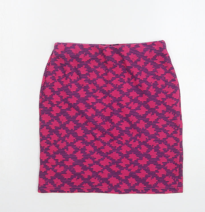 Topshop Womens Pink Geometric Cotton Mini Skirt Size 8