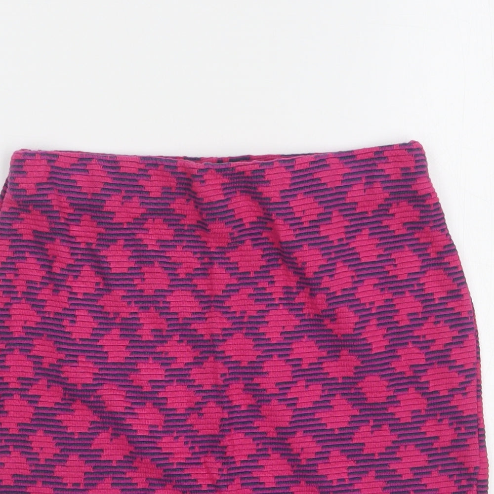 Topshop Womens Pink Geometric Cotton Mini Skirt Size 8