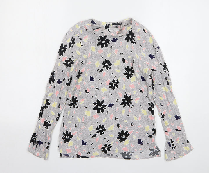 Warehouse Womens Multicoloured Floral Viscose Basic Blouse Size 6 Round Neck