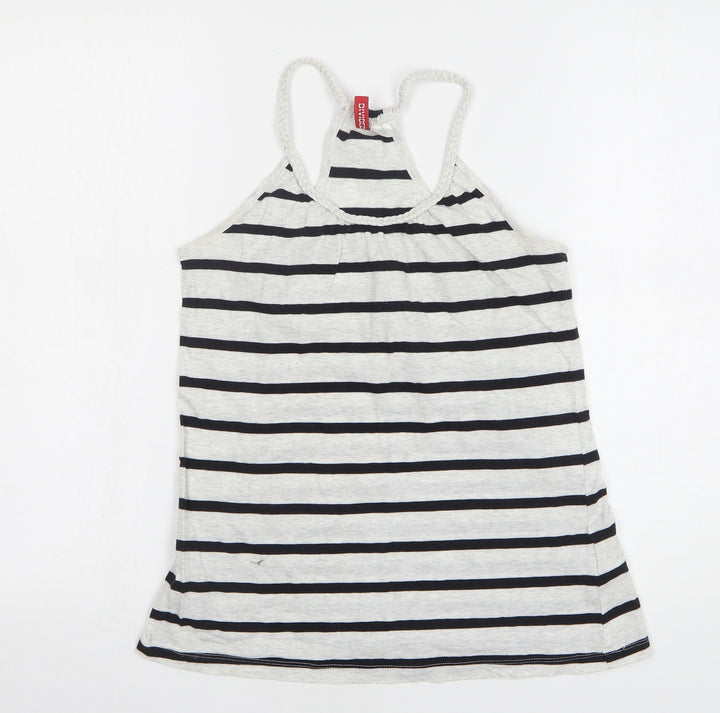 H&M Womens Grey Striped Cotton Basic Tank Size 6 Round Neck