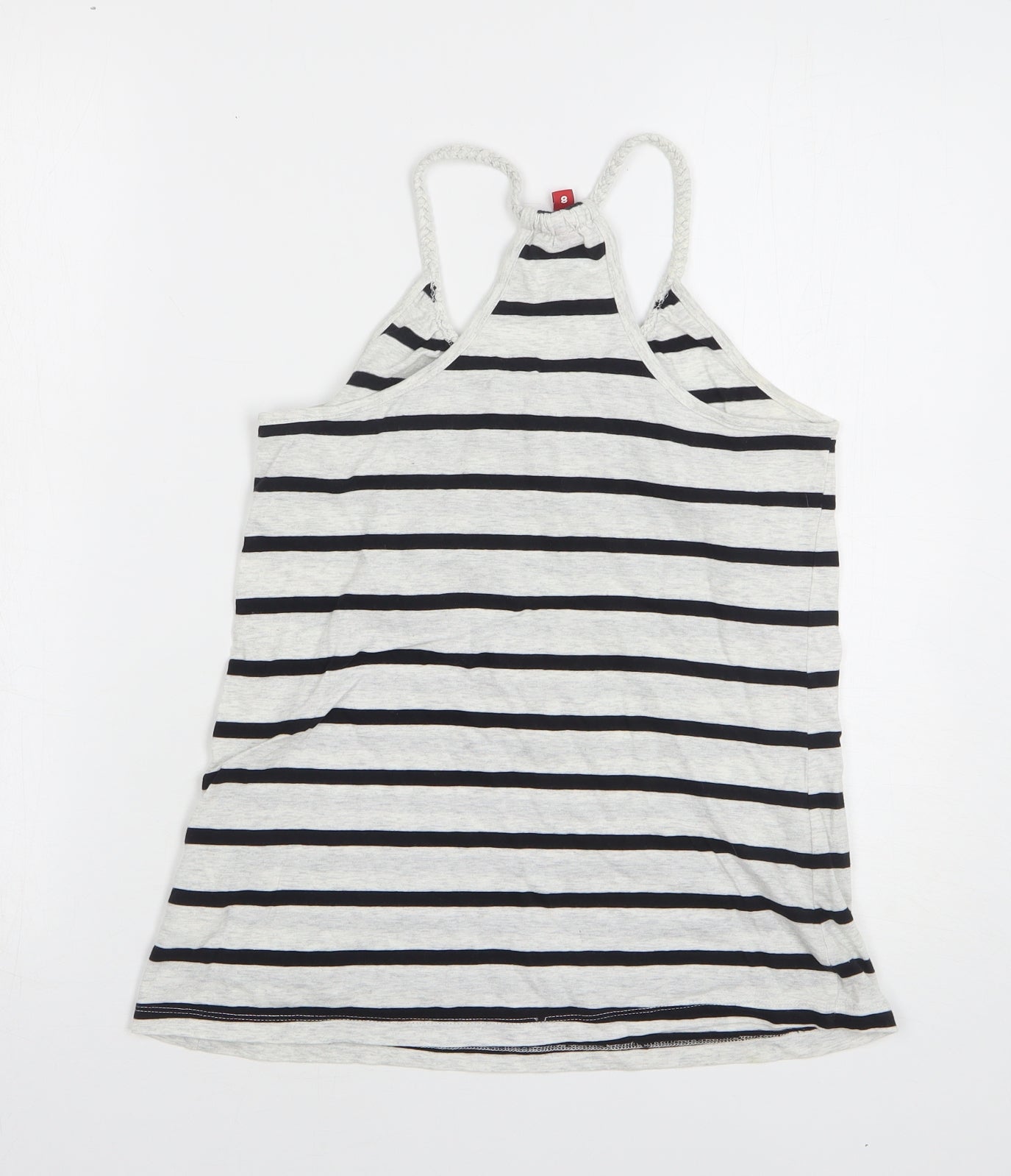 H&M Womens Grey Striped Cotton Basic Tank Size 6 Round Neck