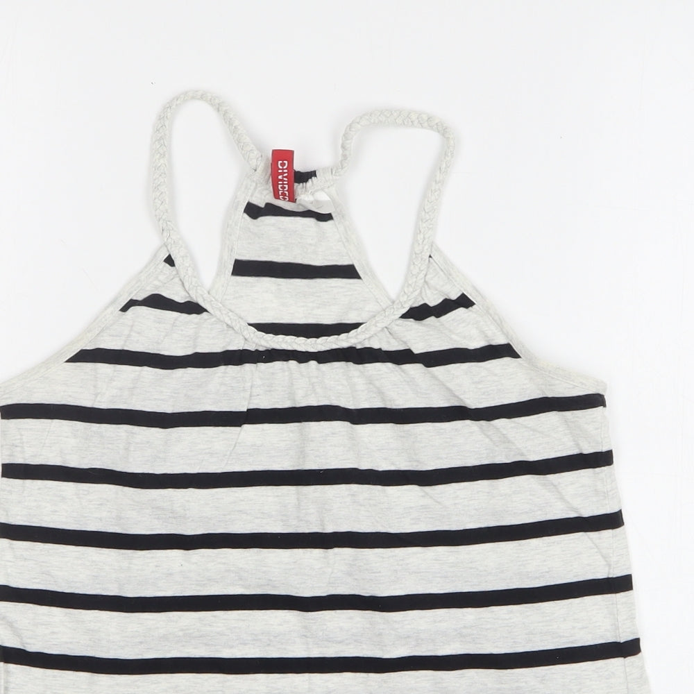 H&M Womens Grey Striped Cotton Basic Tank Size 6 Round Neck