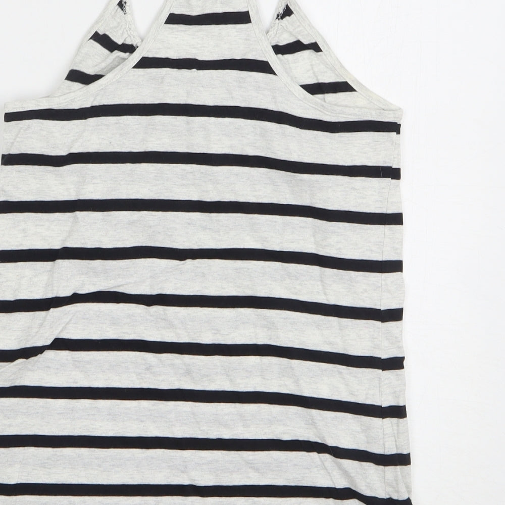 H&M Womens Grey Striped Cotton Basic Tank Size 6 Round Neck