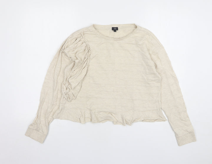 River Island Womens Beige Round Neck Cotton Pullover Jumper Size 8