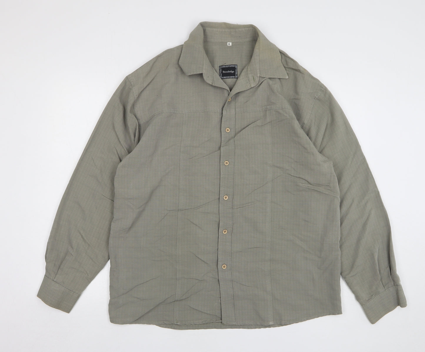Stonebridge Mens Green Check Viscose Button-Up Size XL Collared Button