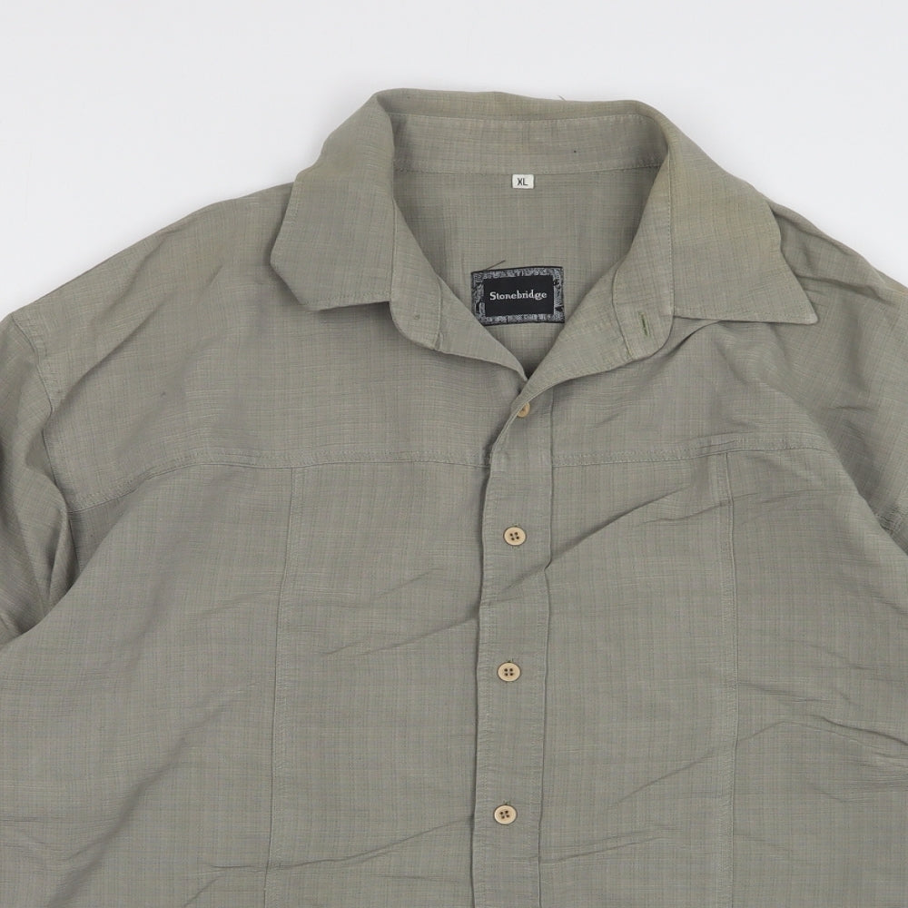 Stonebridge Mens Green Check Viscose Button-Up Size XL Collared Button