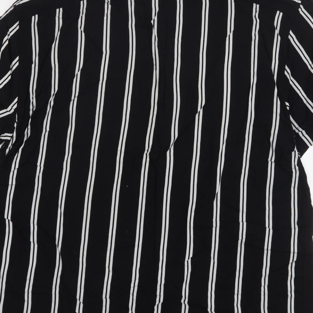 Primark Mens Black Striped Viscose Button-Up Size 2XL Collared Button