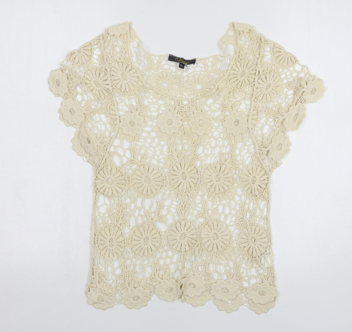 Opium Womens Beige Round Neck Cotton Pullover Jumper Size M