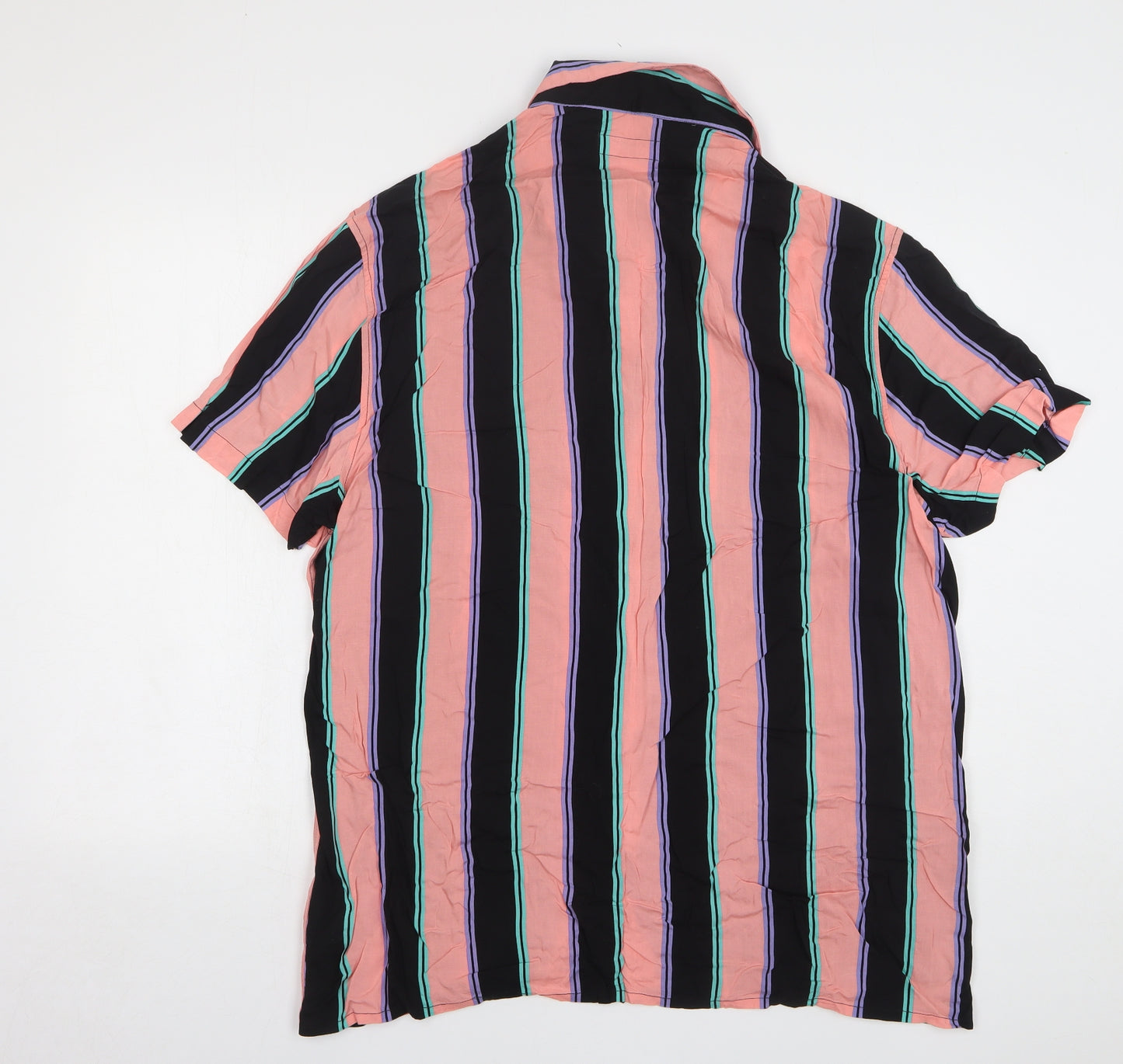 Primark Mens Multicoloured Striped Viscose Button-Up Size 2XL Collared Button