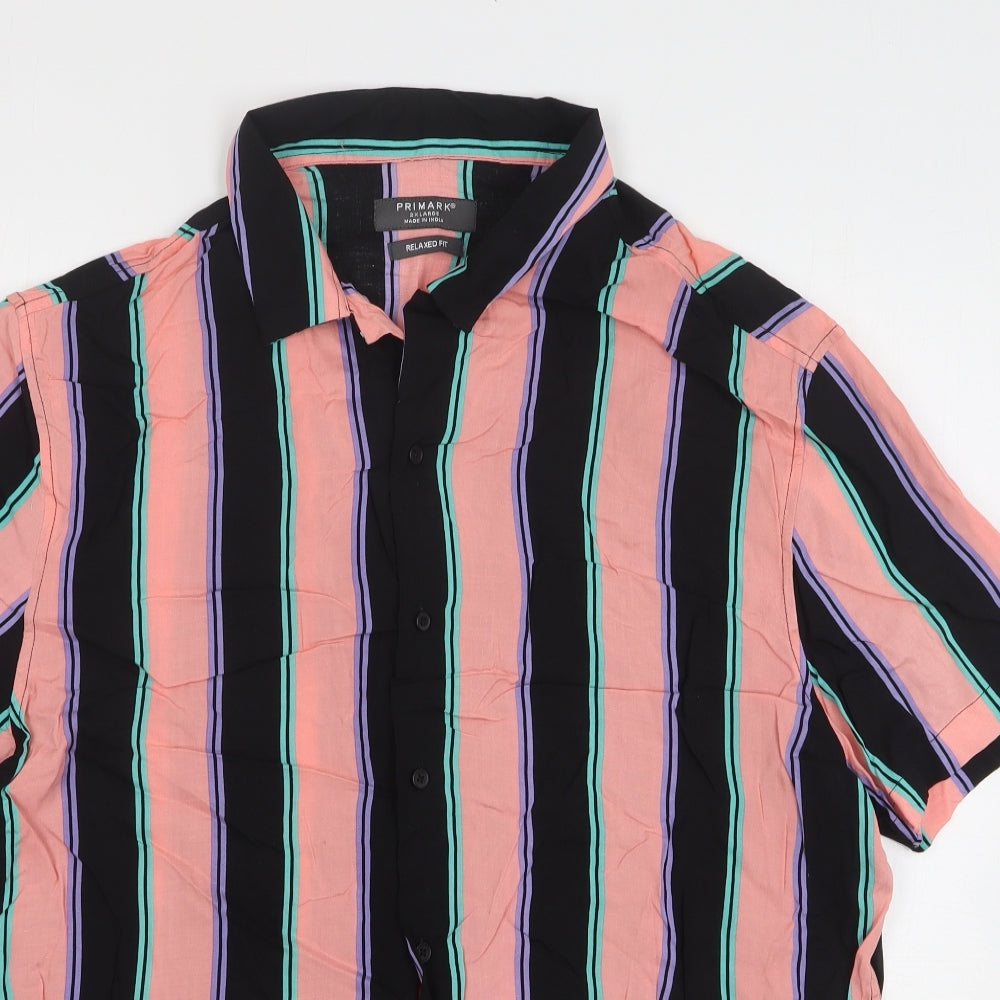 Primark Mens Multicoloured Striped Viscose Button-Up Size 2XL Collared Button
