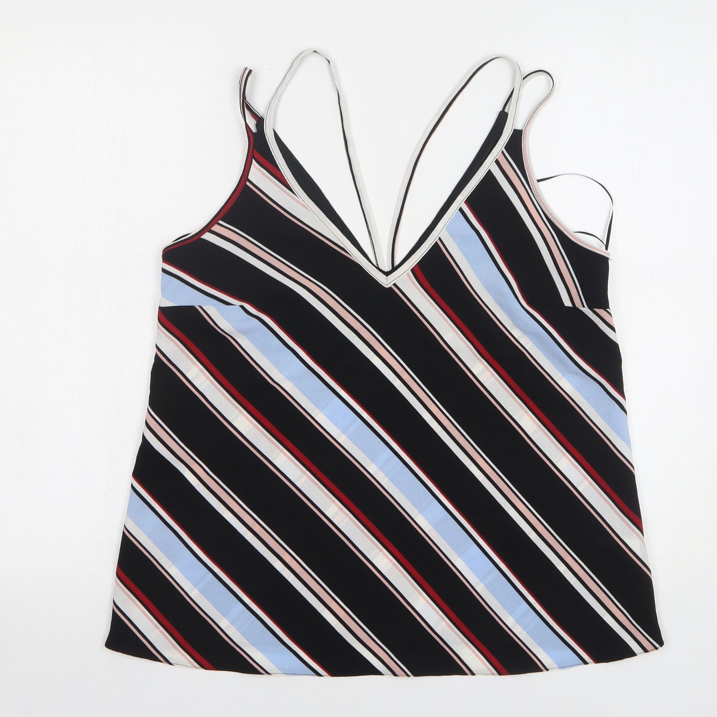 Primark Womens Multicoloured Striped Polyester Camisole Tank Size 10 V-Neck