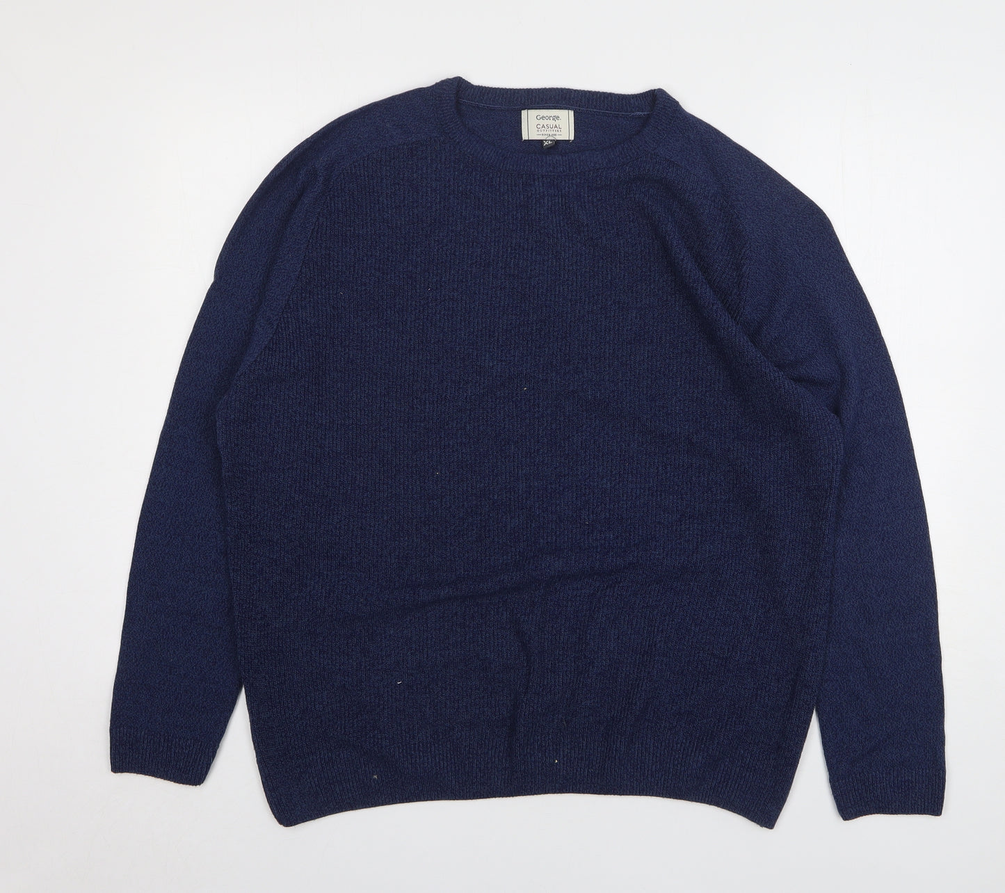 George Mens Blue Round Neck Acrylic Pullover Jumper Size XL