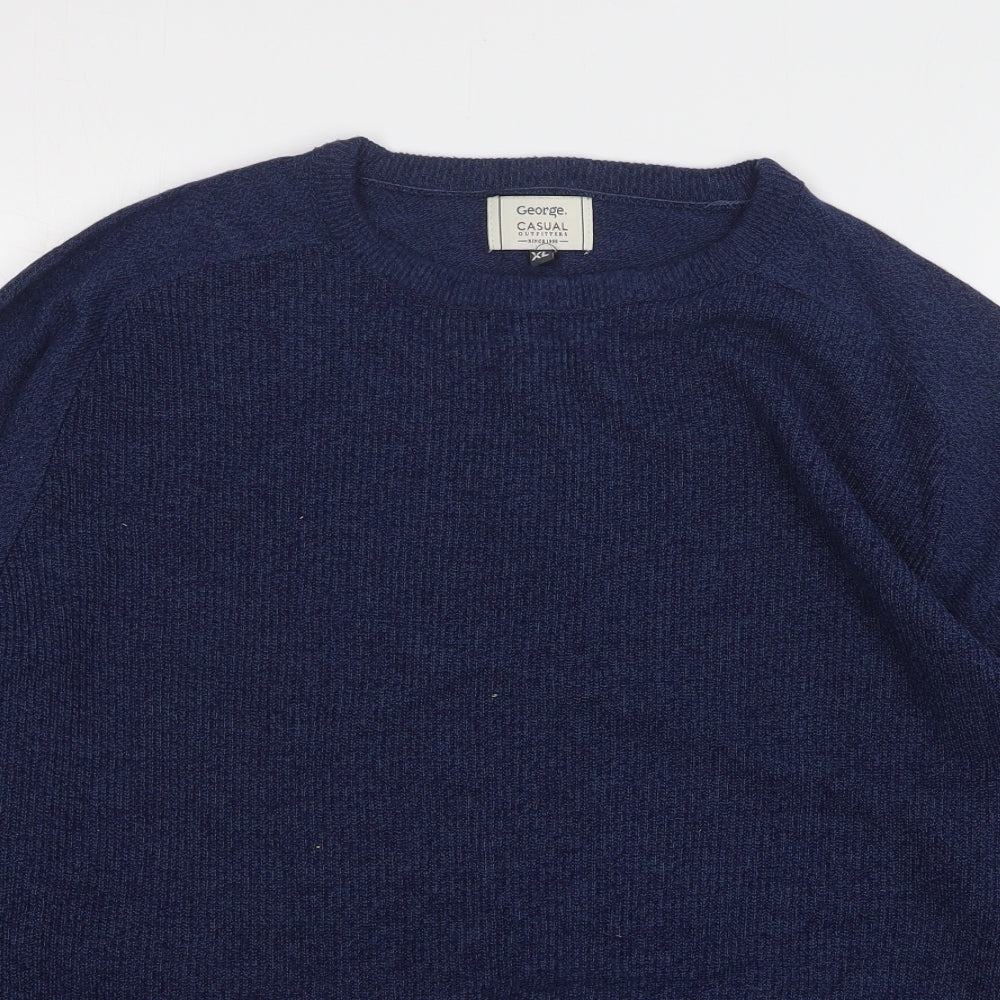 George Mens Blue Round Neck Acrylic Pullover Jumper Size XL