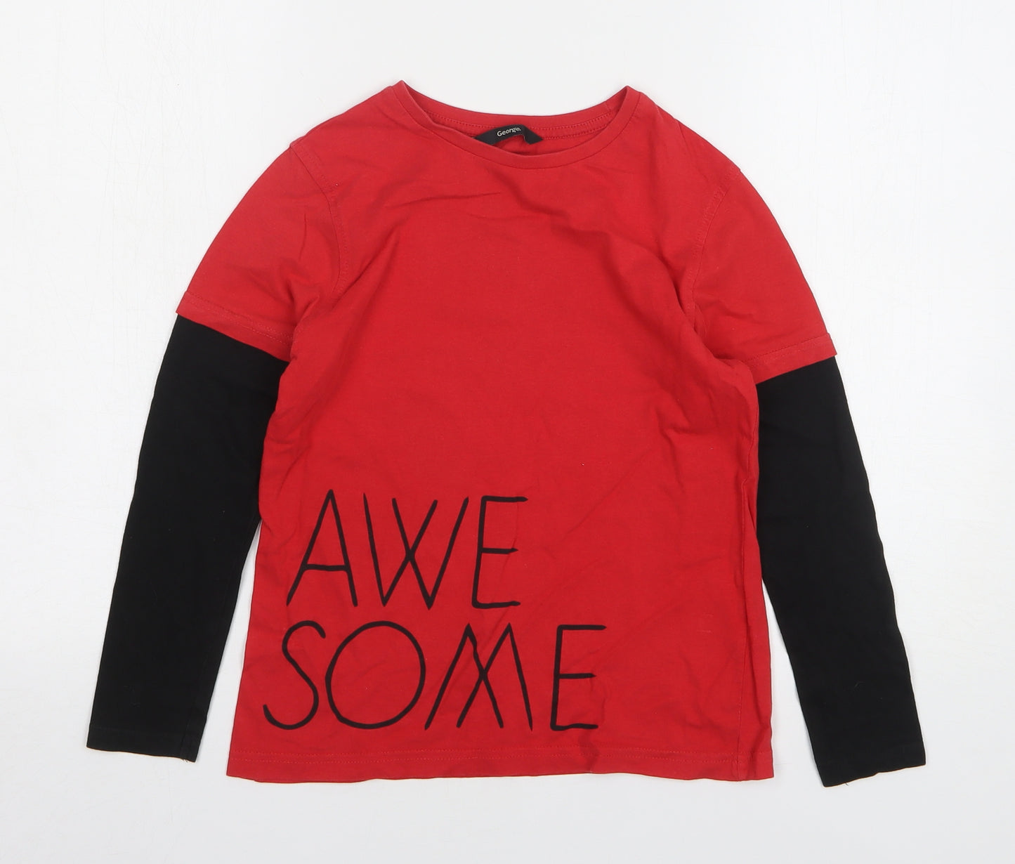 George Boys Red Cotton Basic T-Shirt Size 9-10 Years Round Neck - Awesome
