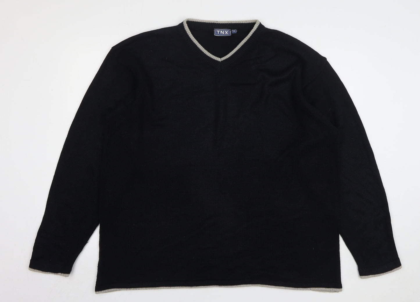 TNX Mens Black V-Neck Acrylic Pullover Jumper Size XL