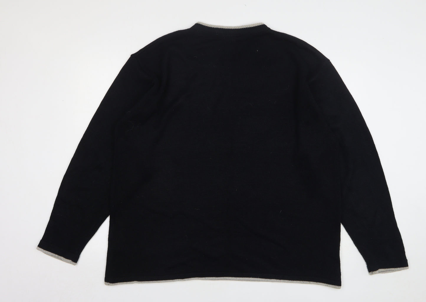 TNX Mens Black V-Neck Acrylic Pullover Jumper Size XL