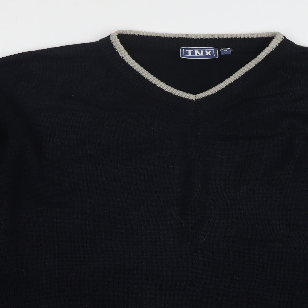 TNX Mens Black V-Neck Acrylic Pullover Jumper Size XL