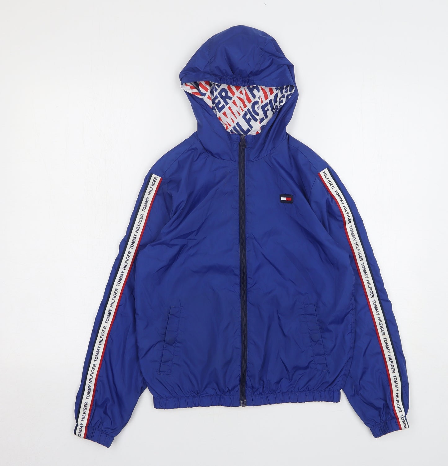 Tommy Hilfiger Boys Blue Geometric Windbreaker Jacket Size 10 Years Zip
