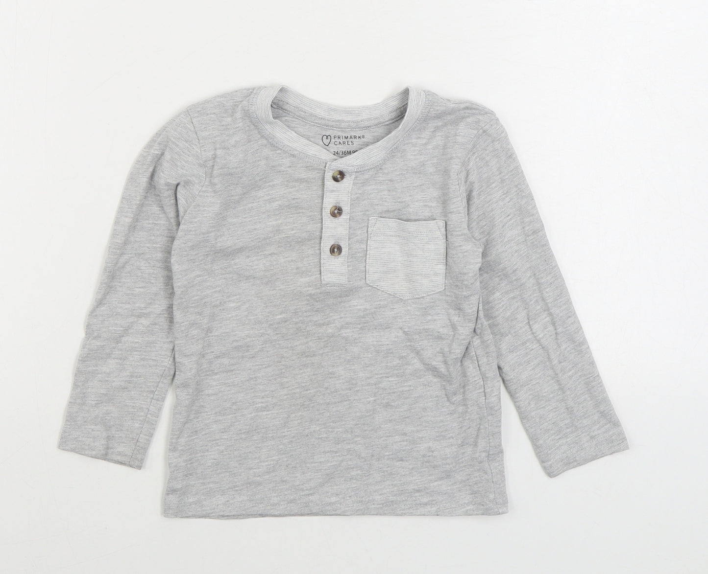 Primark Boys Grey Cotton Basic T-Shirt Size 2-3 Years Round Neck Pullover