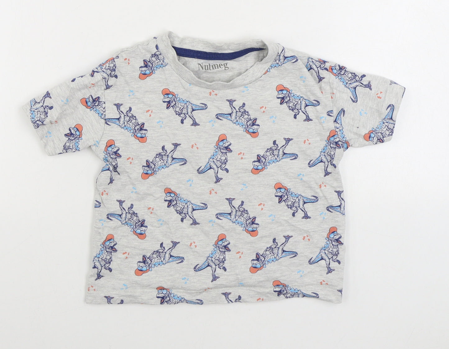 Nutmeg Boys Grey Geometric Cotton Basic T-Shirt Size 2-3 Years Round Neck Pullover