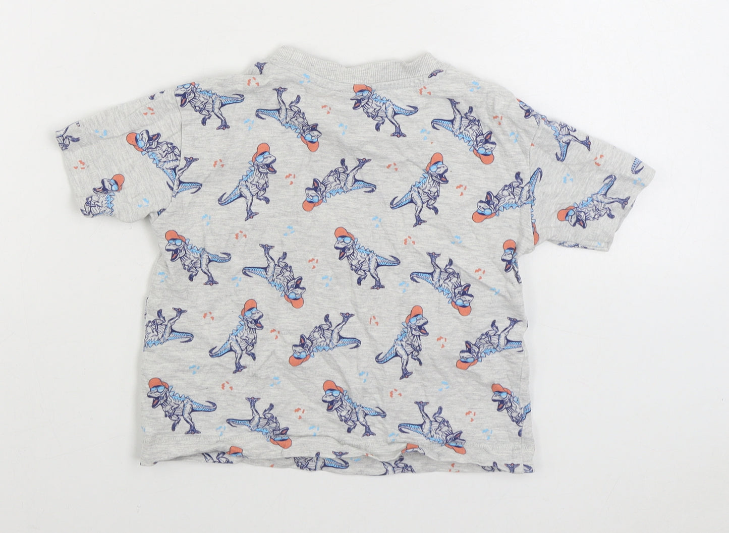 Nutmeg Boys Grey Geometric Cotton Basic T-Shirt Size 2-3 Years Round Neck Pullover