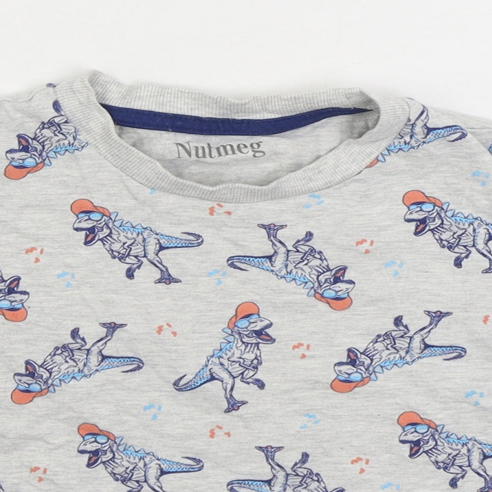 Nutmeg Boys Grey Geometric Cotton Basic T-Shirt Size 2-3 Years Round Neck Pullover