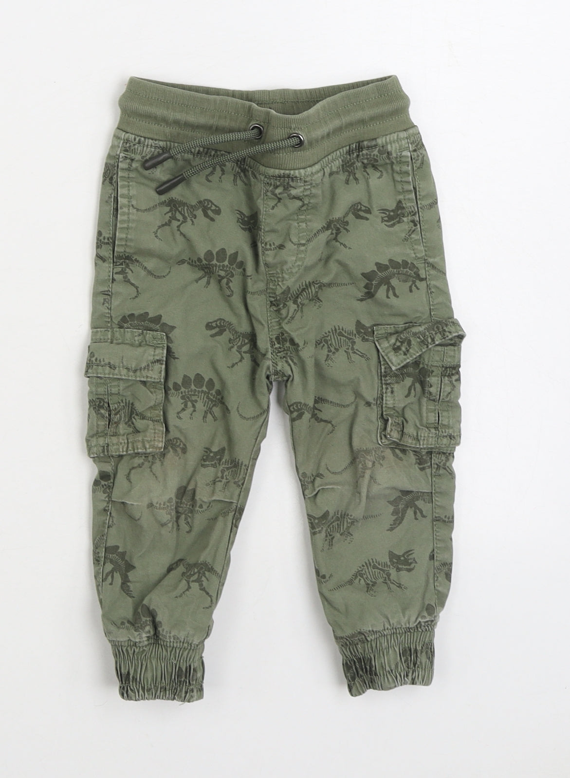 F&F Boys Green Geometric 100% Cotton Cargo Trousers Size 12-18 Months Pullover - Dinosaur print