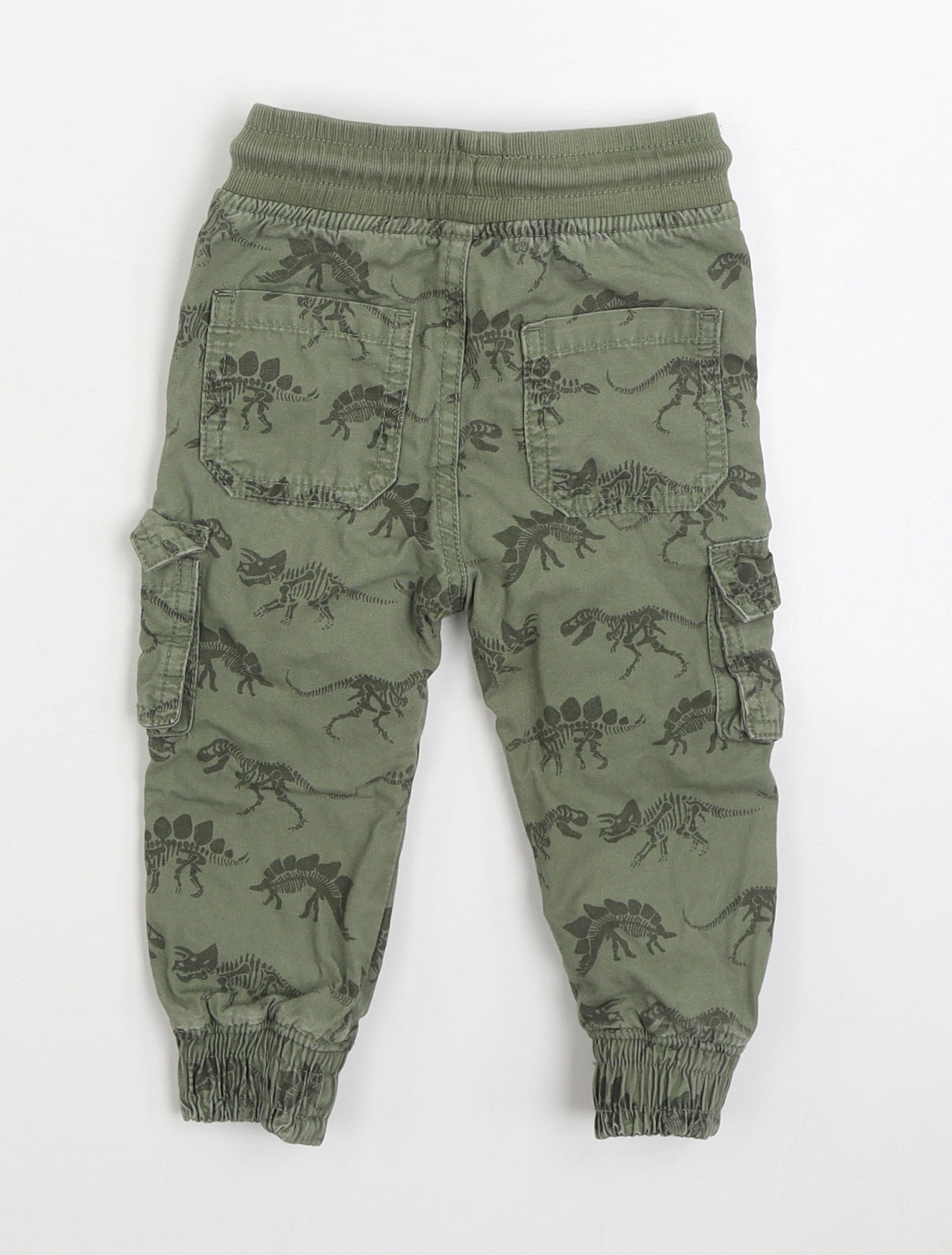 F&F Boys Green Geometric 100% Cotton Cargo Trousers Size 12-18 Months Pullover - Dinosaur print