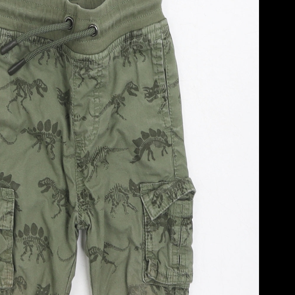 F&F Boys Green Geometric 100% Cotton Cargo Trousers Size 12-18 Months Pullover - Dinosaur print