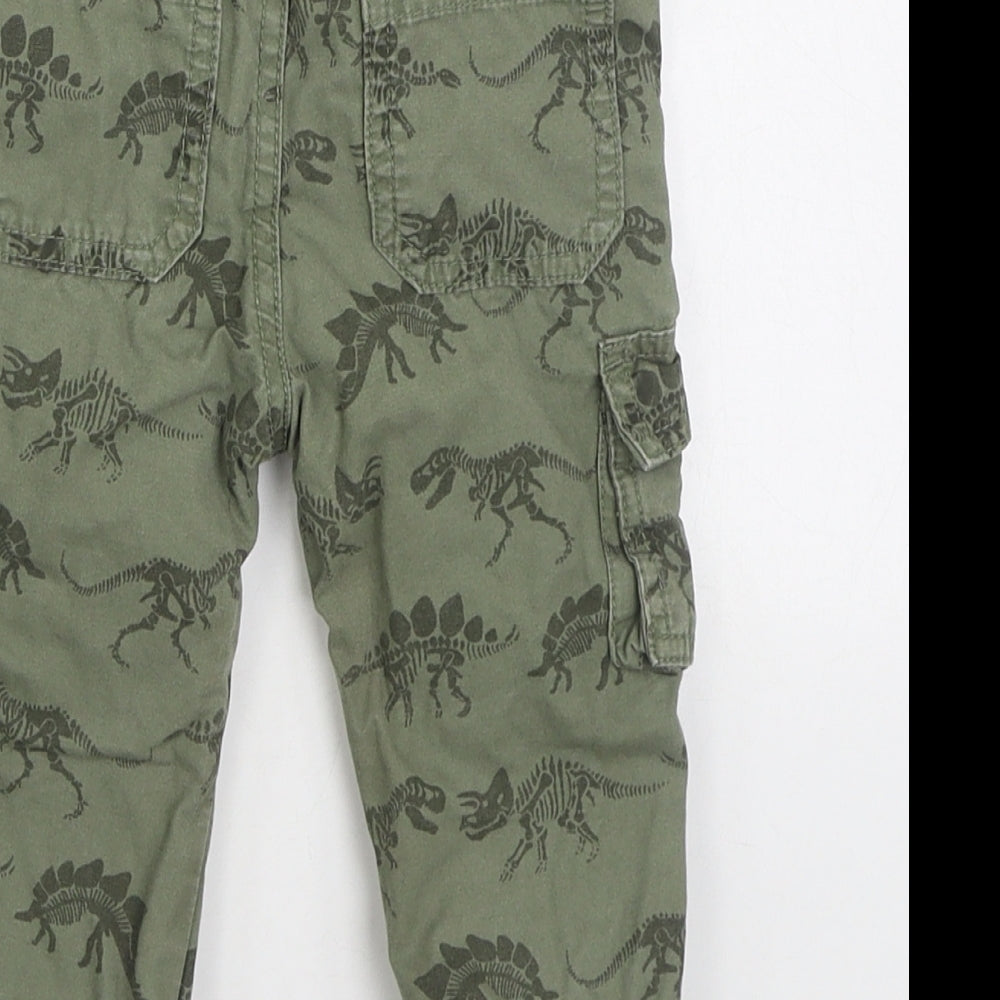 F&F Boys Green Geometric 100% Cotton Cargo Trousers Size 12-18 Months Pullover - Dinosaur print