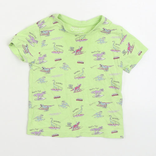 Primark Boys Green Geometric Cotton Basic T-Shirt Size 2-3 Years Round Neck Pullover - Dinosaur print