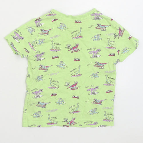 Primark Boys Green Geometric Cotton Basic T-Shirt Size 2-3 Years Round Neck Pullover - Dinosaur print