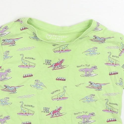 Primark Boys Green Geometric Cotton Basic T-Shirt Size 2-3 Years Round Neck Pullover - Dinosaur print