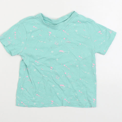 Primark Boys Blue Geometric Cotton Basic T-Shirt Size 2-3 Years Round Neck Pullover