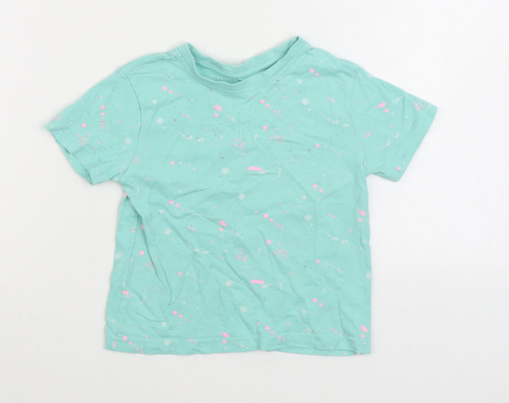 Primark Boys Blue Geometric Cotton Basic T-Shirt Size 2-3 Years Round Neck Pullover