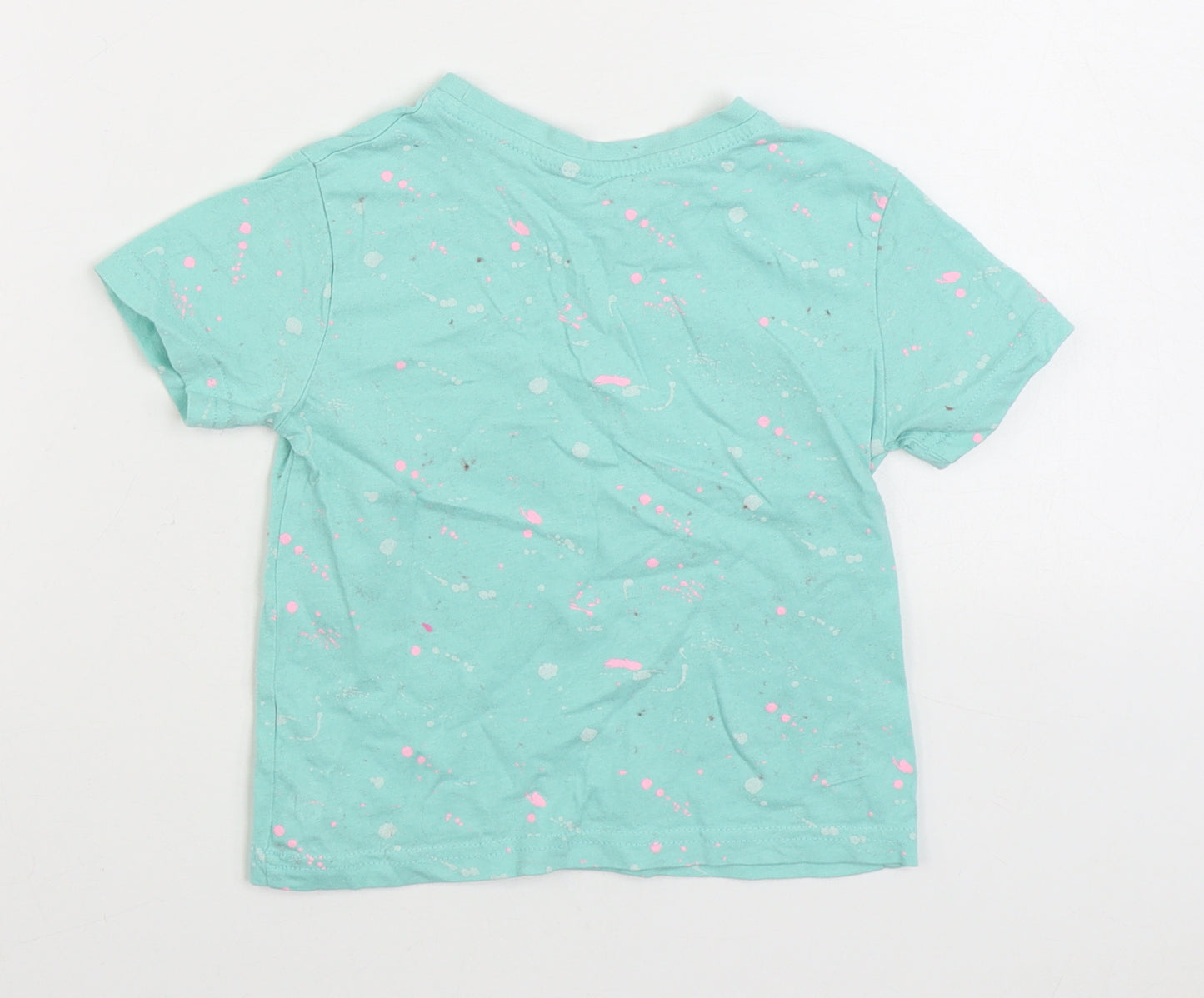 Primark Boys Blue Geometric Cotton Basic T-Shirt Size 2-3 Years Round Neck Pullover