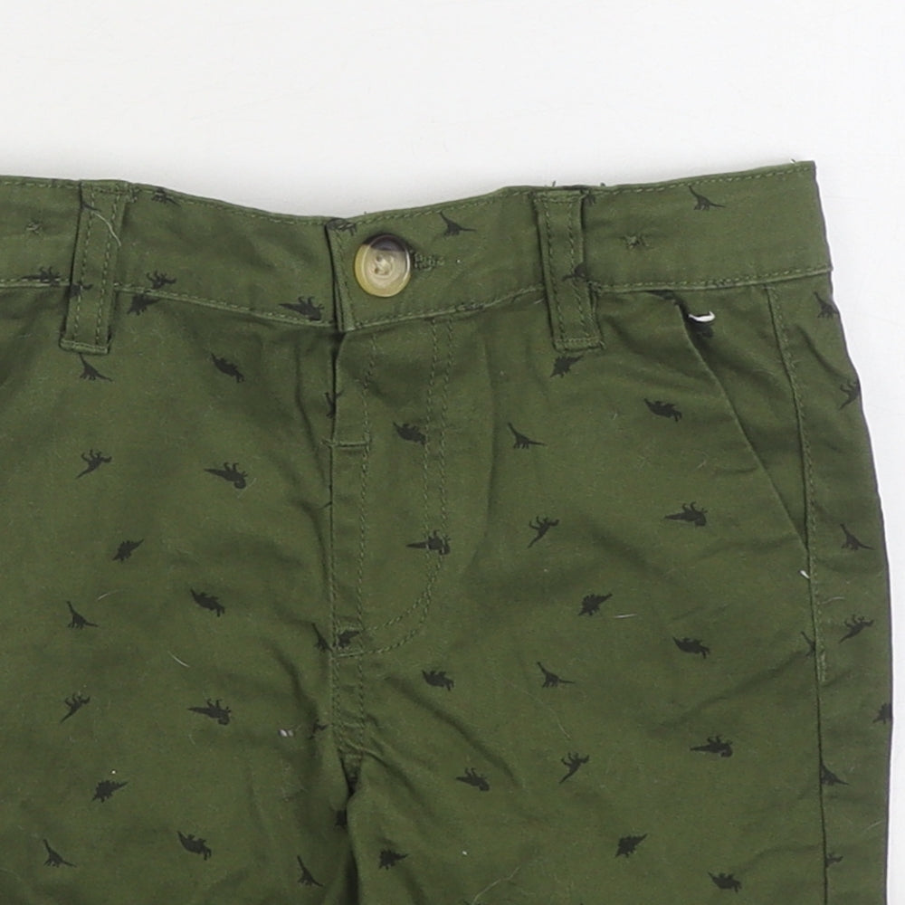 Primark Boys Green Geometric Cotton Cargo Shorts Size 2-3 Years Regular Zip