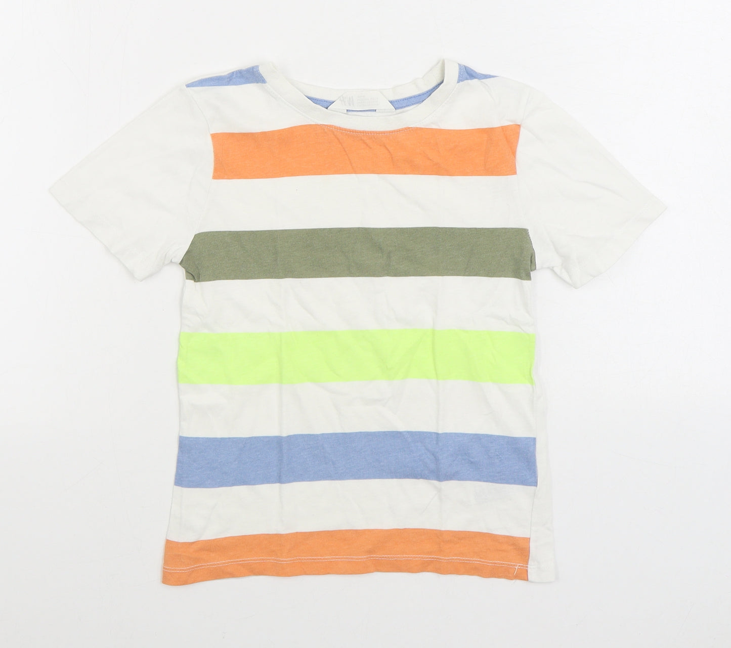 H&M Boys Multicoloured Striped Cotton Basic T-Shirt Size 7-8 Years Round Neck Pullover