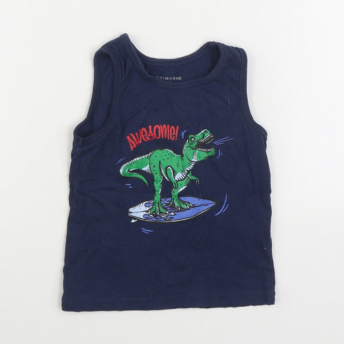 Primark Boys Blue 100% Cotton Basic Tank Size 2-3 Years Round Neck Pullover